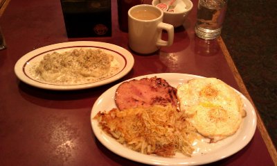 Biscuits and Gravey along with Ham and Eggs at Bernard's - photo.