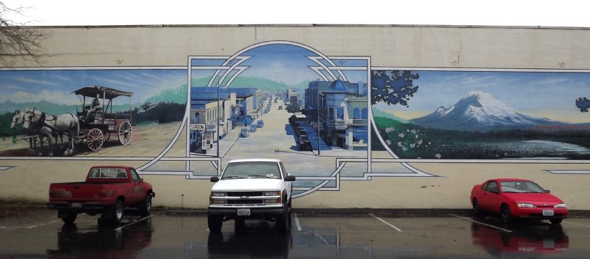 A historical mural in downtown Auburn, Washington.