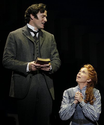 Robert Semple (Ed Watts) and Aimee Semple McPherson (Carolee Carmello) in Saving Aimee at The 5th Avenue Theatre. Photo: Chris Bennion.