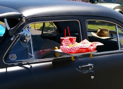 A black 1951 Ford at Walt's Family Car Show at Dacca Park in Fife.