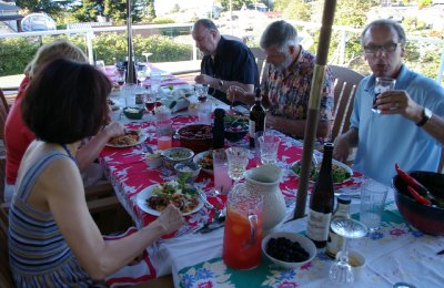 The guests seemed pleased with the food and the conversation.