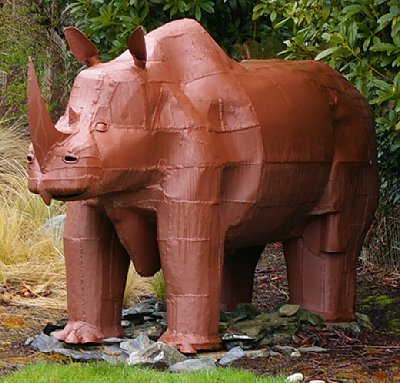 A welded rhino near Cornwall Park in Bellingham, Washington.