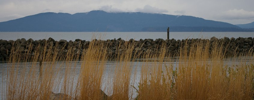 The view from downtown Bellingham, Washington looking out on Portage Island and Lummi Island.