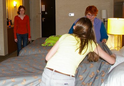 Peg helps Daron make one of the beds - photo.