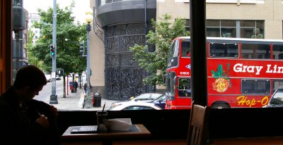 The view out the window at the Zeitgeist Coffee house in Seattle.