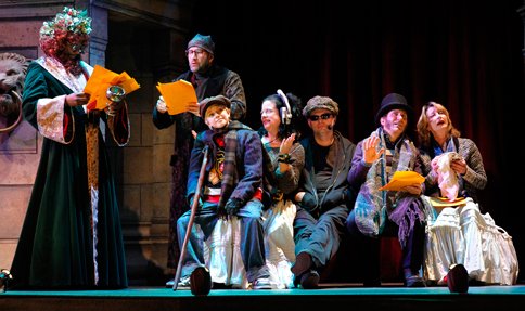 Reginald Andre Jackson as the Ghost of the Present and Future in Inspecting Carol at Seattle Rep. Photo by Chris Bennion.