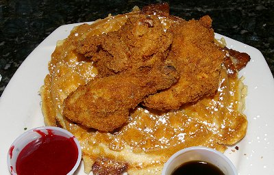 Chicken and Waffle served at Dirty Oscar's Annex on 6th Avenue in Tacoma, Washington.