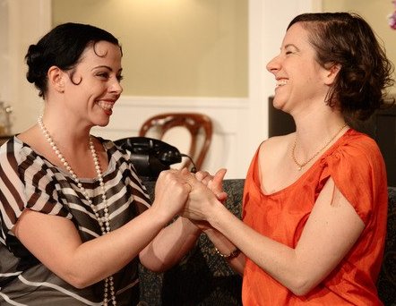 Sara Trowbridge and Marrianna de Fazio performing in Fallen Angels at Theatre Schmeater in Seattle, Washington.