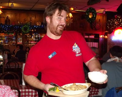 Our server Josh at The Crab Pot in Seattle, Washington.