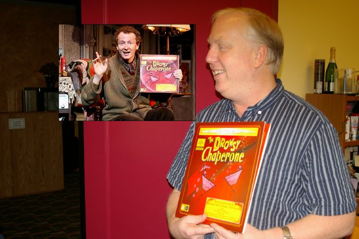 Jon Douglas Rake with his Broadway prize album - insert of the original Man in the Chair played by the real Robert Martin.