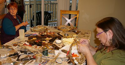 Peg Doman and Jan Erb work on art - Ocean Shores Washington Adventure.