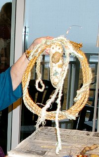 A rope and beach debris wreath by Peg Doman - Ocean Shores Washington Adventure.