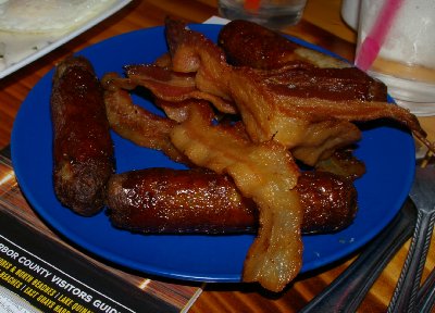 Excellent bacon and fantastic sausage links - Ocean Shores Washington Adventure.