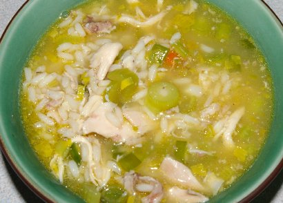 Cockaleeky soup made from leeks purchased in Edmonds, Washington.