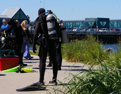 SCUBA divers in Edmonds, Washington.