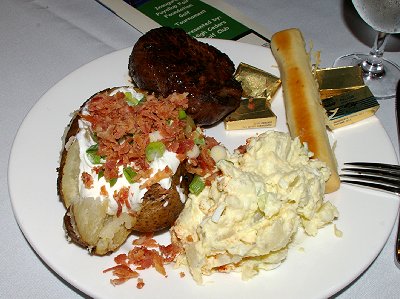 A fantastic steak dinner served at the High Cedars Golf Club in Orting, Washington.