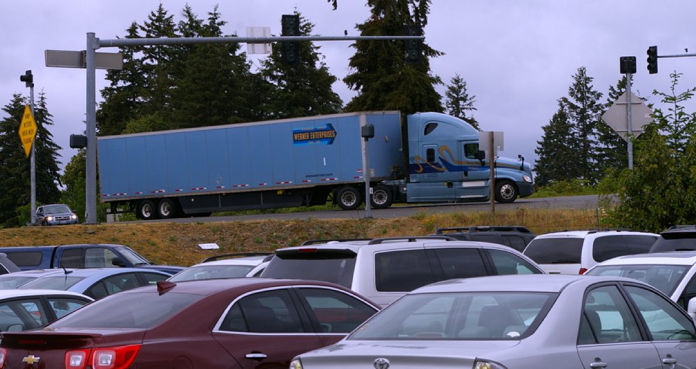 Hawks Prairie parking lot and freeway exit in Lacey, Washington.
