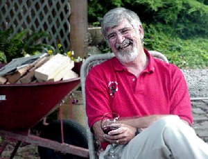 David sitting and drinking wine as we laughed and talked at the Queen of the Valley Inn.