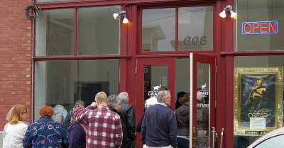 The line outside the Grand Cinema in Tacoma, Washington - Photo.