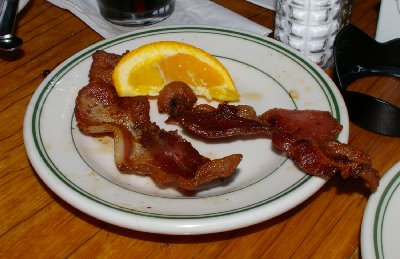 Breakfast bacon at the Spar Tavern in Tacoma, Washington - Photo.