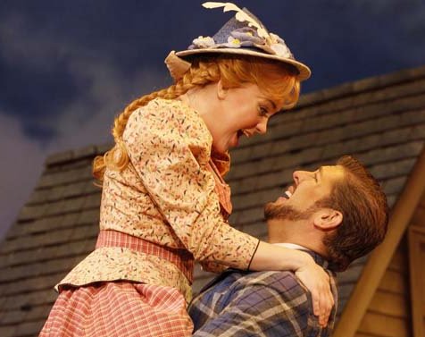 Ado Annie (Kirsten deLohr Helland) and Ali Hakim (Daniel C. Levine) in Rodgers & Hammersteins Oklahoma! at The 5th Avenue Theatre. Photo by Chris Bennion