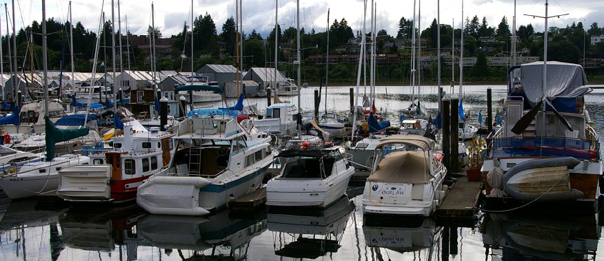 Boats in the marina of East Bay in Olympia, Washington.