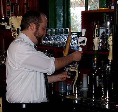 The bartender at the Galway Bay Irish Restaurant and Pub at Ocean Shores.