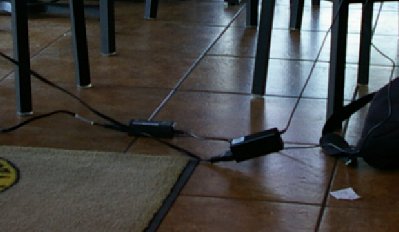 Laptop power cords at the Forza in downtown Puyallup, Washington.