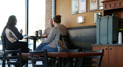 Patrons and the water dispenser at the Forza in downtown Puyallup, Washington.