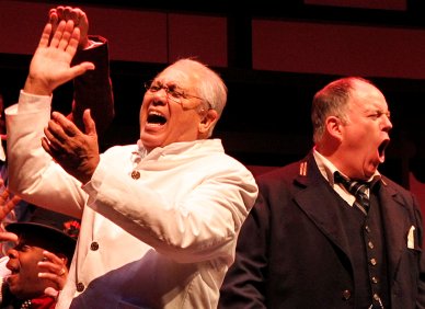 Larry Marshall as Monroe and Richard Ziman as Tex in Pullman Porter Blues at Seattle Repertory Theatre. Photo by Chris Bennion.