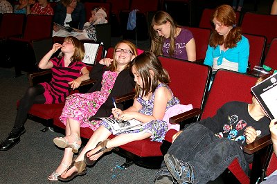 Our little theatre group getting ready for Peter Pan at the Sumner Performing Arts Center in Sumner, Washington.