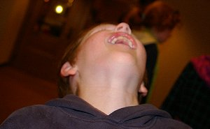 Riley laughing and having a good time at the CenterStage Theatre in Federal Way, Washington - Photo.