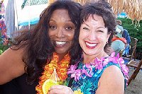 Patty on the right with her fru-fru drink.
