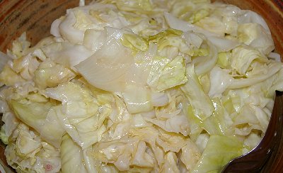 Perfectly cooked cabbage to accompany our corned beef dinner in Tacoma, Washington.