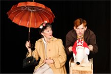 Aunt Vy (Theresa Holmes) and The Red Ranger of Mars (Jerick Hoffer) in Red Ranger Came Calling at Book-It; photo by John Ulman.