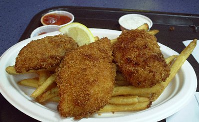 My three pieces of fish from Steamer's at the Food Court in the Seattle Center.