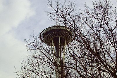 The Space Needle in winter at the Seattle Center, photo.