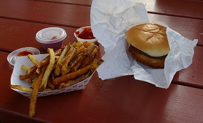 Bacon cheeseburger and fries from Pick Quick Better Burgers in Fife, Washington.