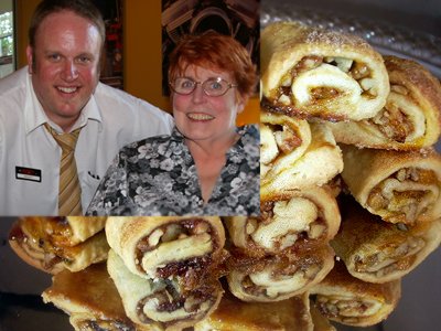 Rugelachs with insert of Peg and our waiter Scott.