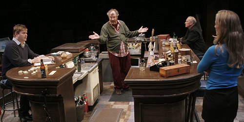 Jennifer Lee Taylor as Janet, Shawn Telford as Adam, R. Hamilton Wright as Palmer, and Charles Leggett as Ray, in Yankee Tavern by Steven Dietz at ACT - A Contemporary Theatre.
Photo: Chris Bennion.