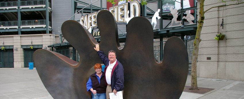 Randy Melquist and Peggy Doman outside Safeco Field in Seattle, Washington.