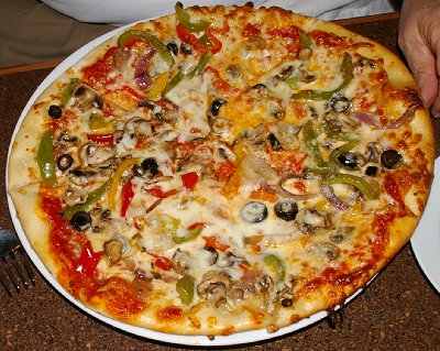 Vegetarian Delight pizza from Mama Stortini's in Sumner, Washington.