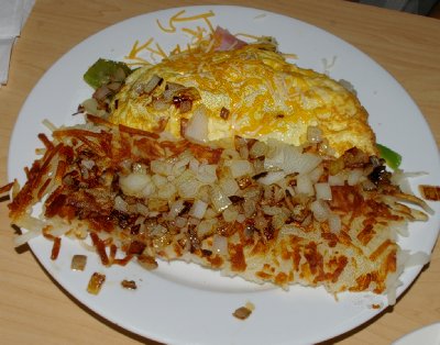Denver omelet and hasbrowns on South Tacoma Way in Tacoma, Washington.