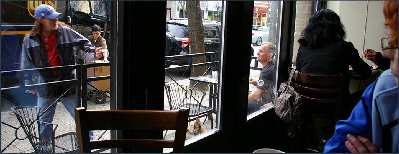 A Capitol Hill view from inside the Americana Restaurant in Seattle.