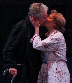 Kurt Beattie and Marianne Owen shared a kiss in Assisted Living at Seattle's ACT Theatre.