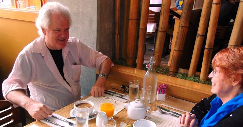 Alan Bryce in 2015 talking to Peggy Doman about his play ideas - image