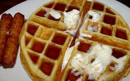 Waffle and sausage from Charlie's Bar & Grill on Seattle's Capitol Hill - image.