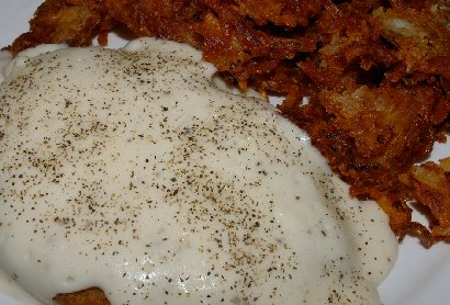 Chicken fried steak and hashbrowns from the Kit Carson Family Restaurant in Chehalis, Washington.