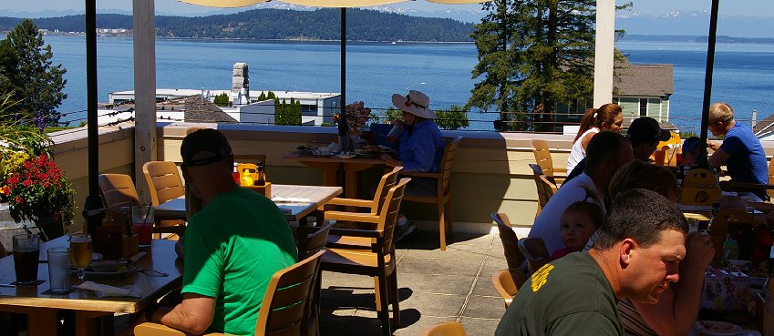 Peg sitting at the Topside Cafe in Steilacoom, Washington.