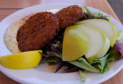 Crab cake appetizer in Steilacoom, Washington.